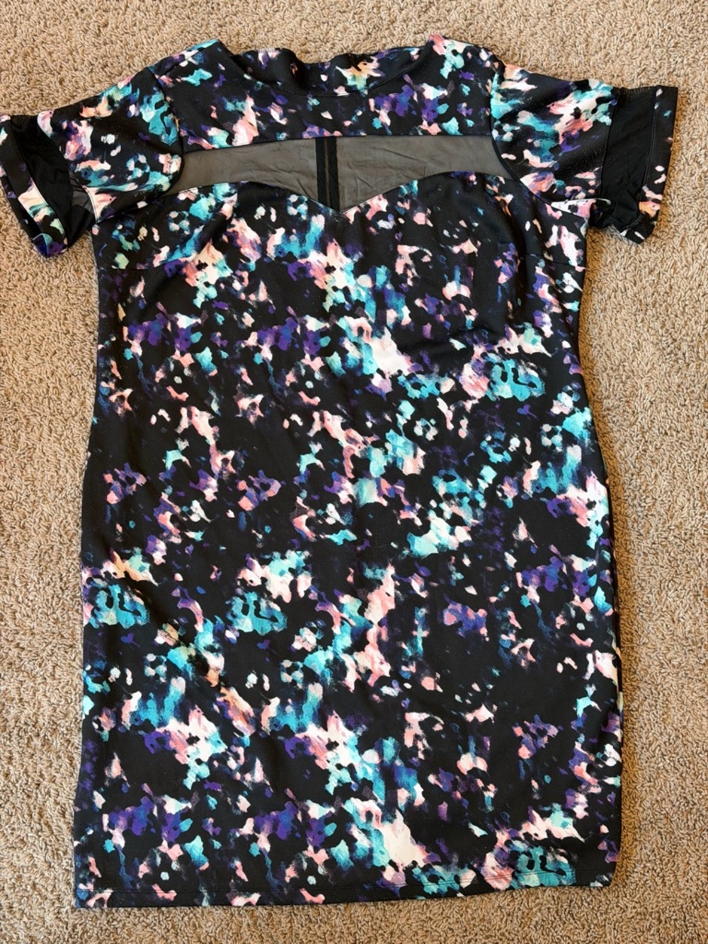 Plus Size Black Floral Sheath Dress with Mesh Yoke - Picture 2 of 7